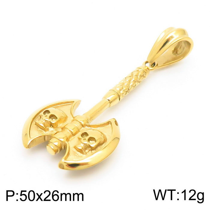 Punk Style Skull Pendant with Axe - Retro Titanium Steel Pendant for Men