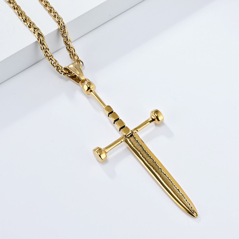 Planderful Double Bladed Cross Sword Necklace For Men Retro Self Defense Pendant Chain