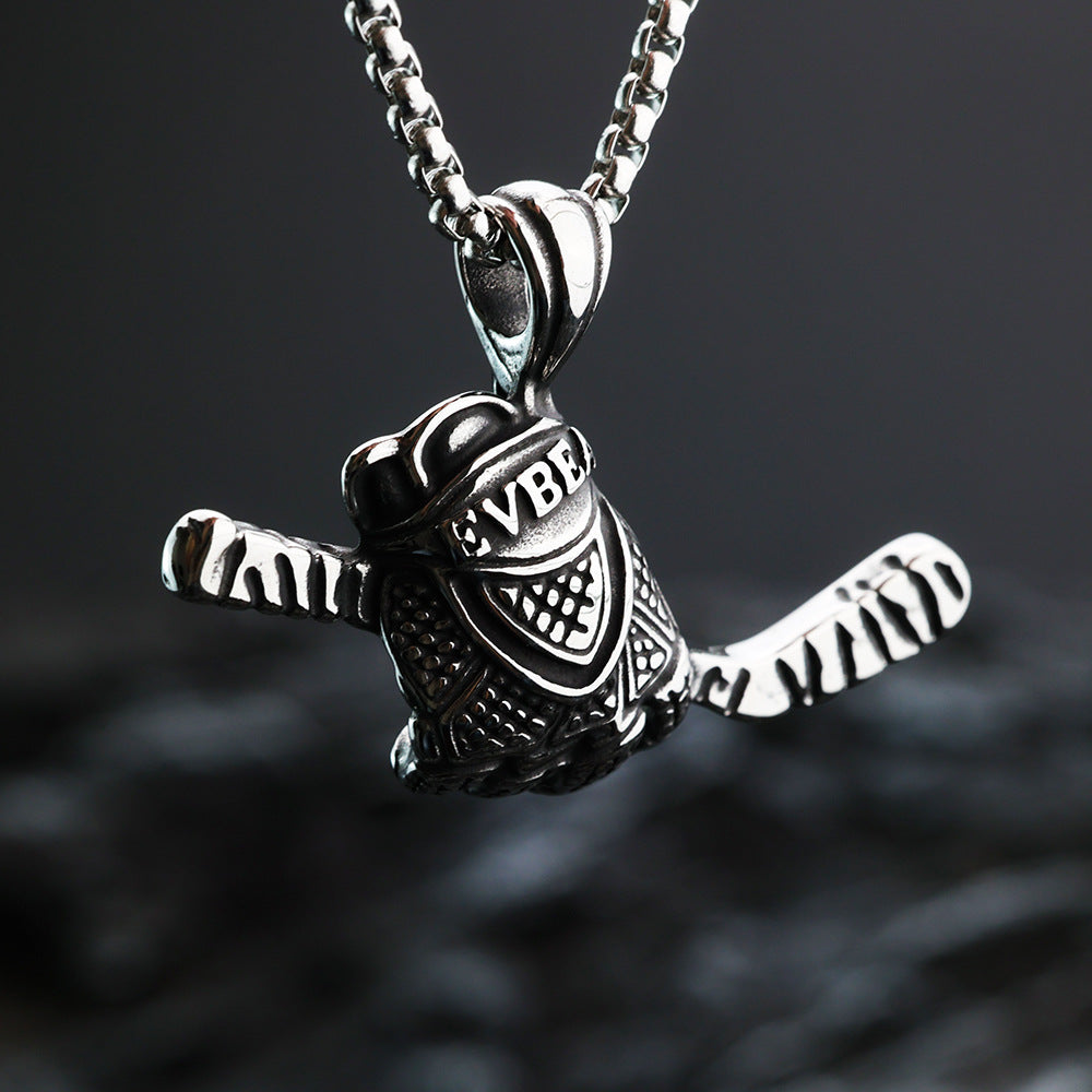 Planderful Ice Hockey Pendant For Men Retro Stainless Steel Necklace Durable Everyday Wear