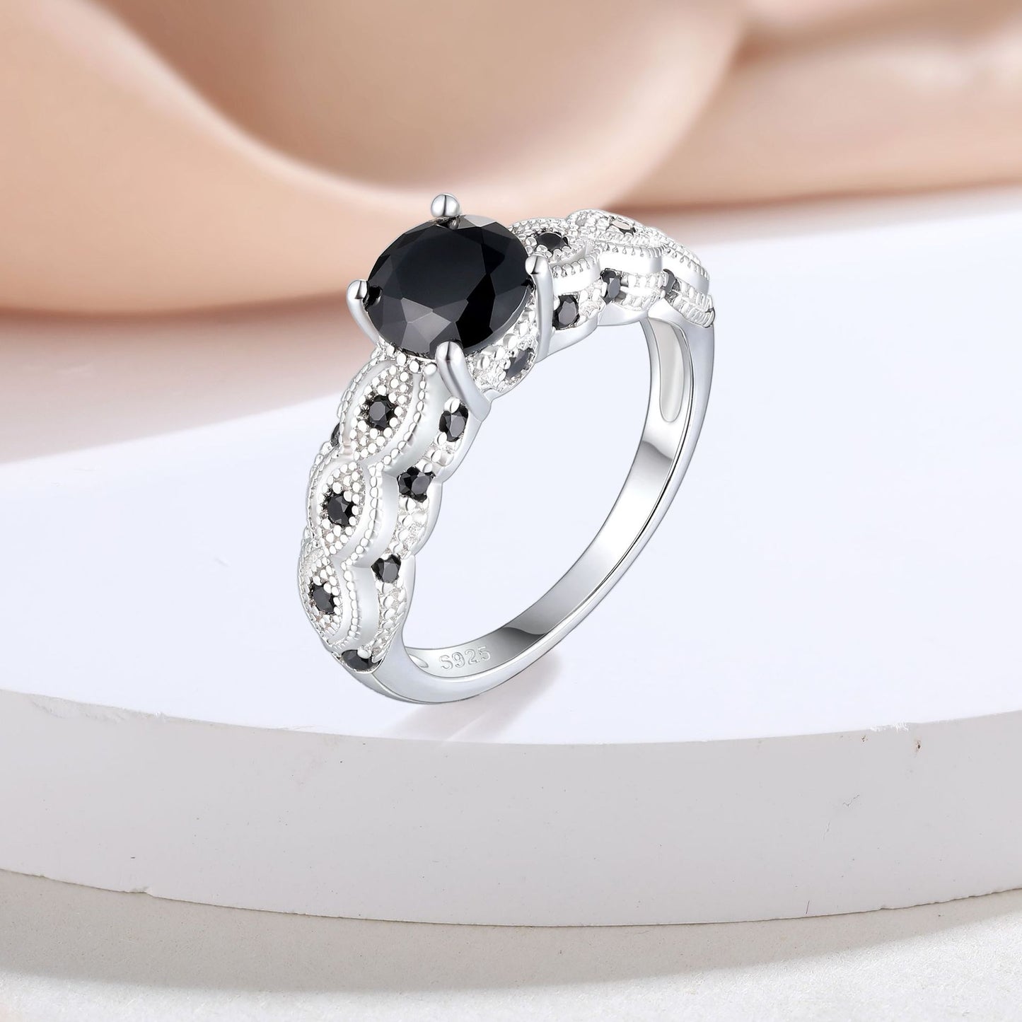 Cross-Border Explosive Personality S925 Silver Black Zircon Ring