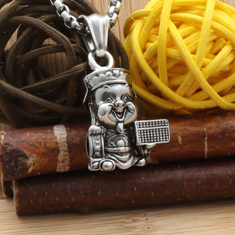 Personalized Titanium Steel God of Wealth Pendant Necklace for Men - Retro Punk Style