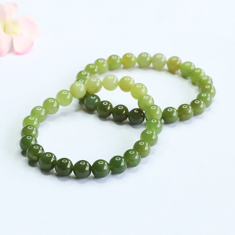 Gradient Hetian Jade Round Bead Bracelet