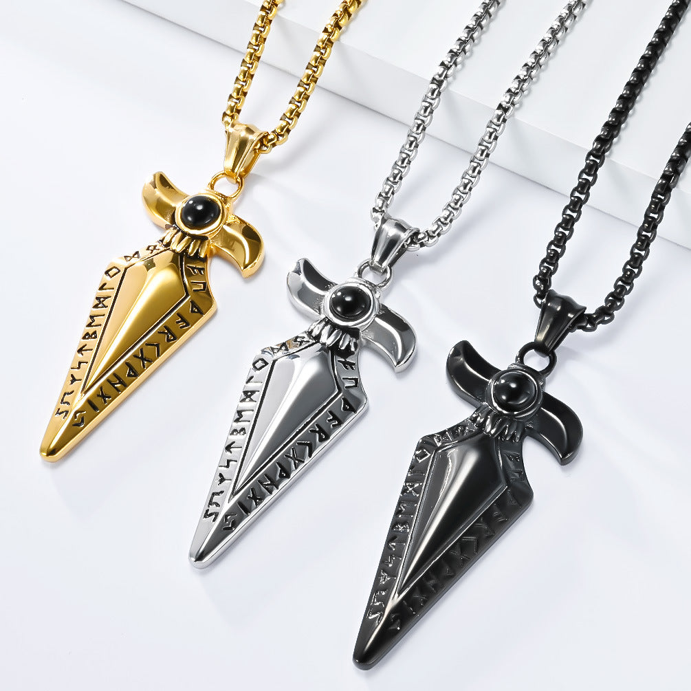 Planderful Viking Spearhead Necklace Titanium Steel Mens Jewelry Nordic Retro Style Bold Statement