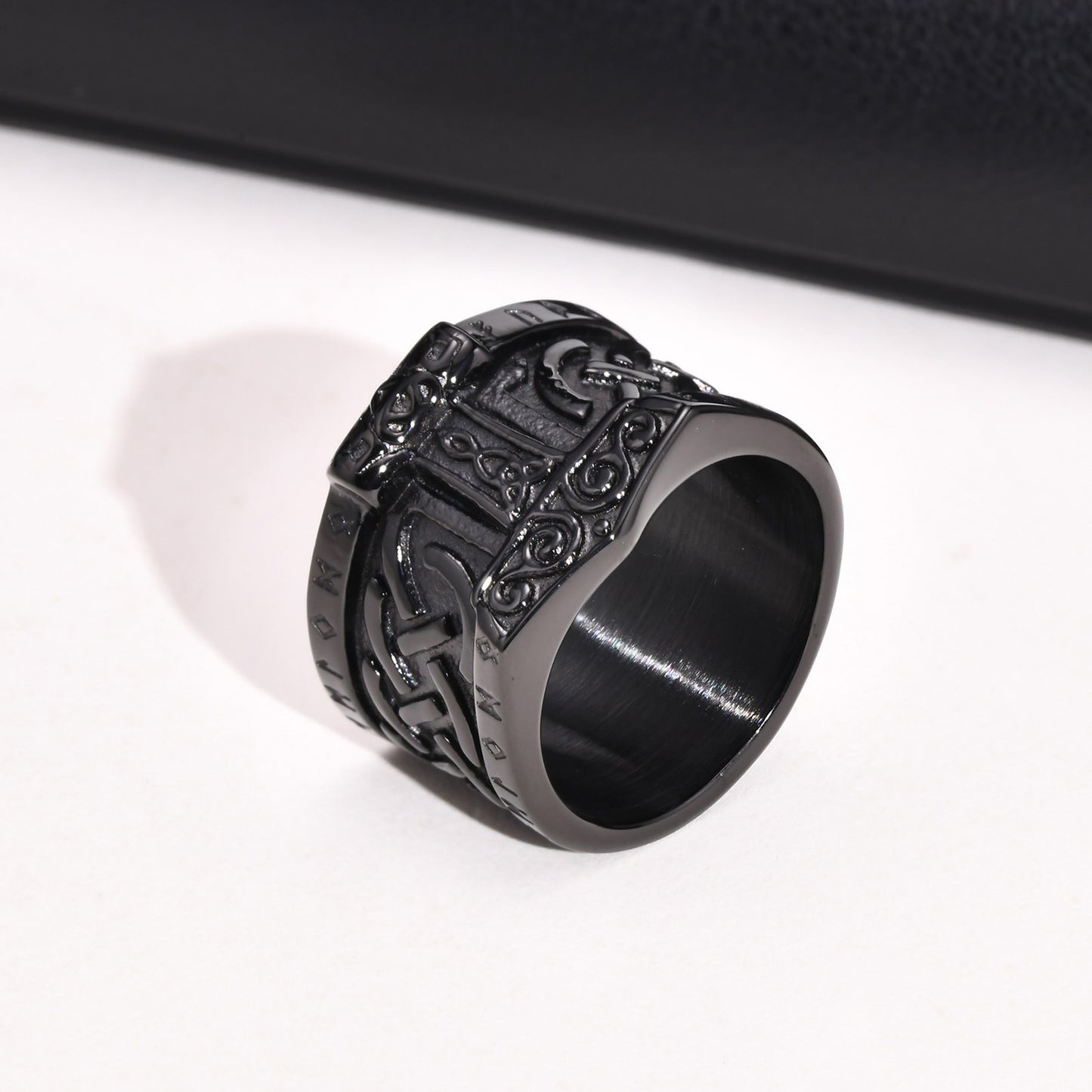 Cross-Border Fashion Jewelry Wholesale Stainless Steel Raytheon Hammer Celtic Knot Ring for Men