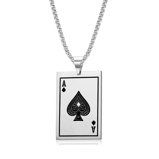 Planderful Playing Card Necklace Titanium Steel Pendant K Spade A Hearts Streetwear Edgy Hip Hop Style For Fashion Fans
