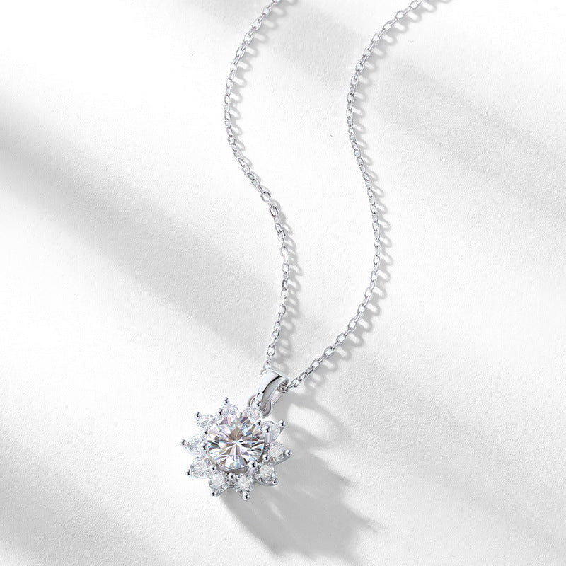S925 Sterling Silver Moissanite Snowflake Pendant Necklace
