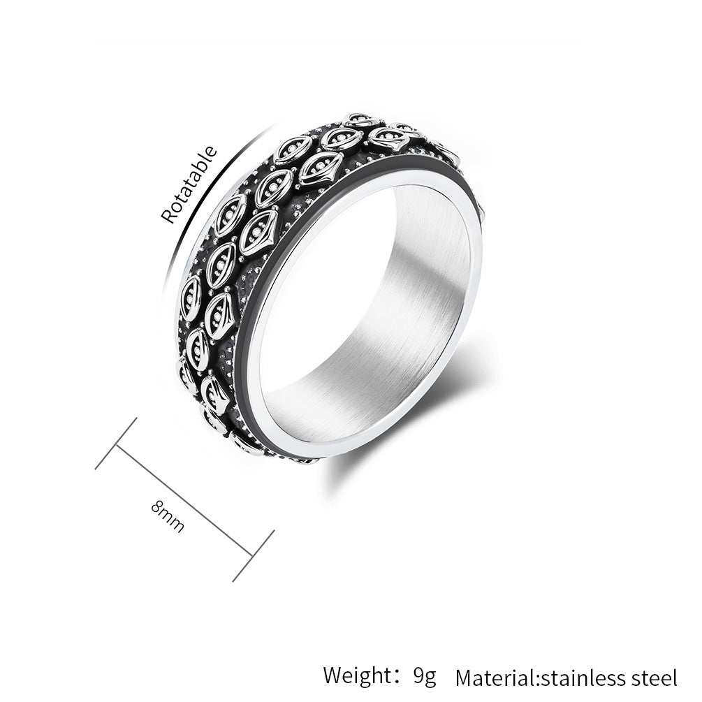 Planderful Rotating Devil Eye Ring For Men Stainless Steel Niche Fashion Accessory