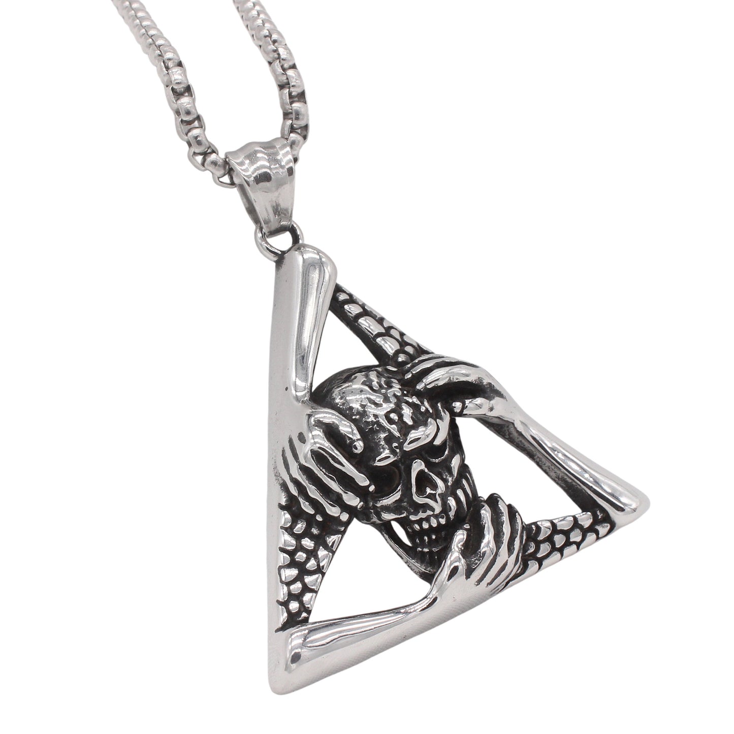 Planderful Jewelry Skull Pendant Mens Titanium Steel Vintage Triangle Design Necklace