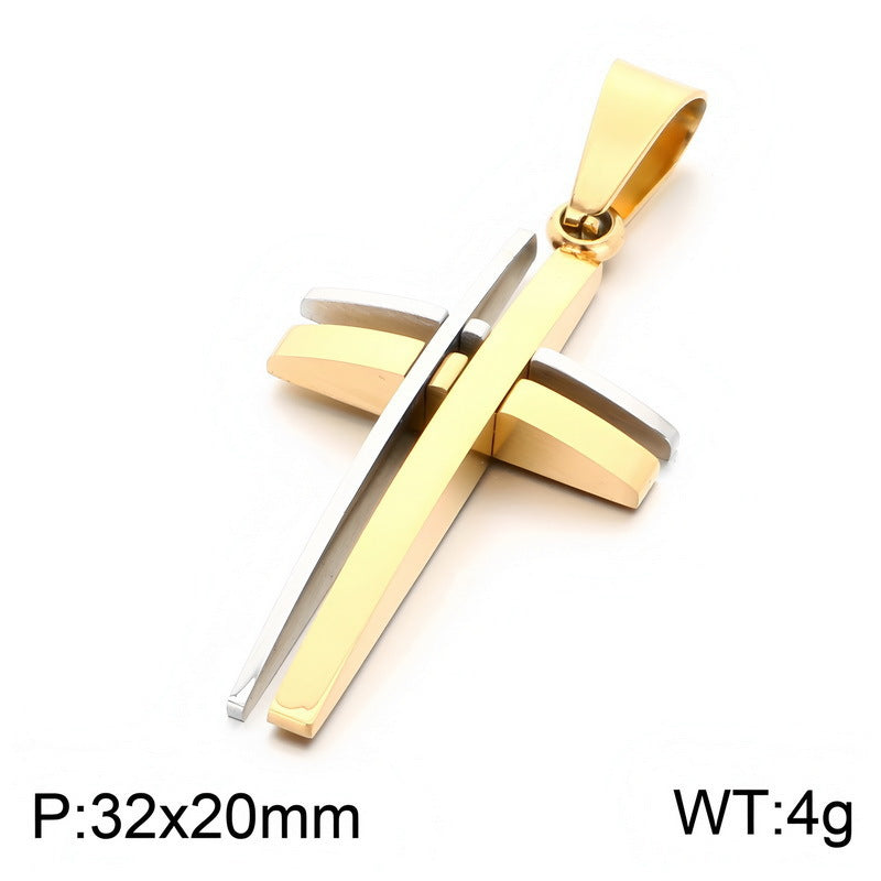 Niche Simple Pendant, Mixed Color Double-Layer Dislocation Hollow Cross Stainless Steel Men's Pendant Necklace