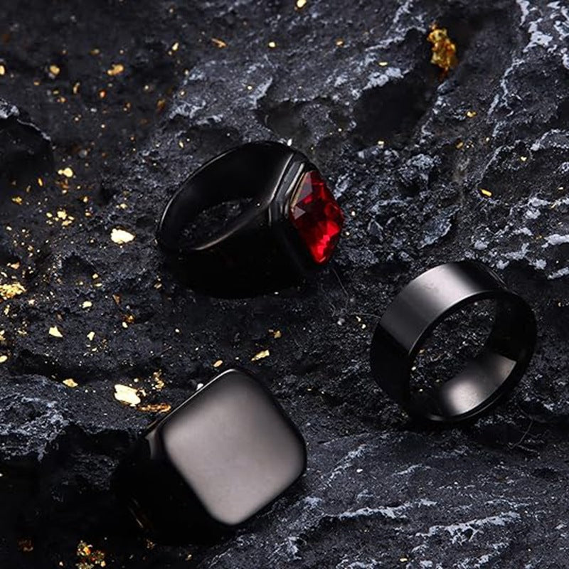 Planderful Tri Ring Titanium Steel Ring Red Zircon For Men