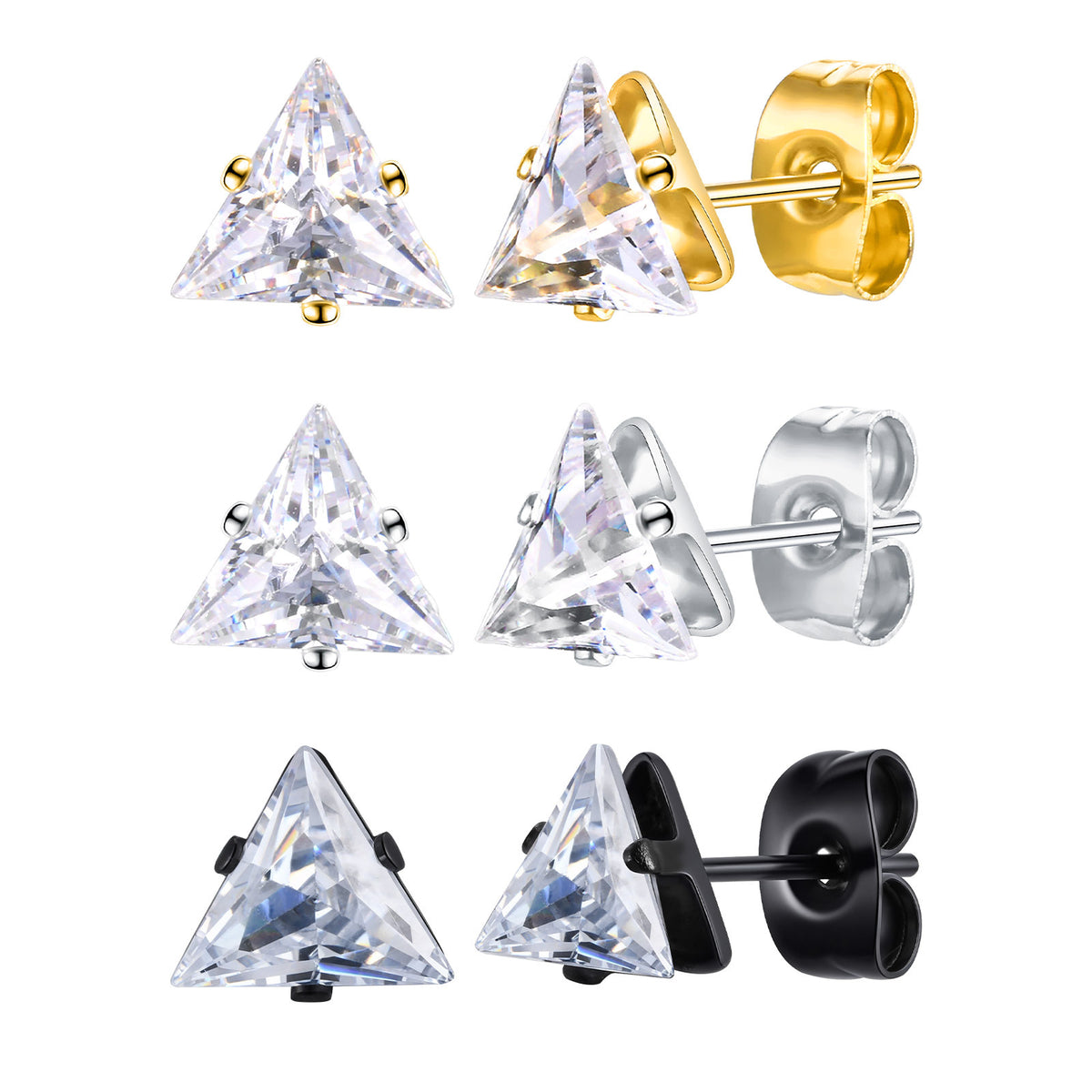 Triangle Crystal Stud Earrings — Gold or Black Pair