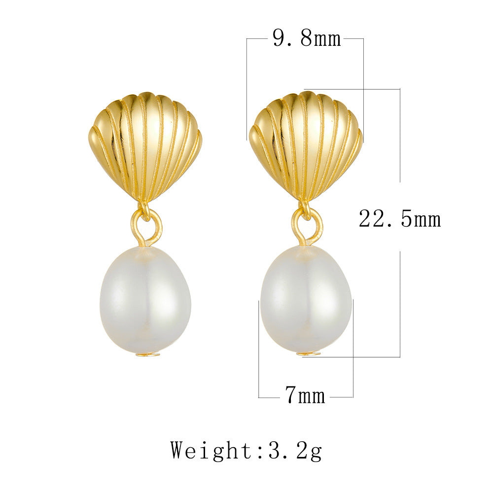 S925 Sterling Silver Shell Natural Irregular Freshwater Pearl Stud Earrings