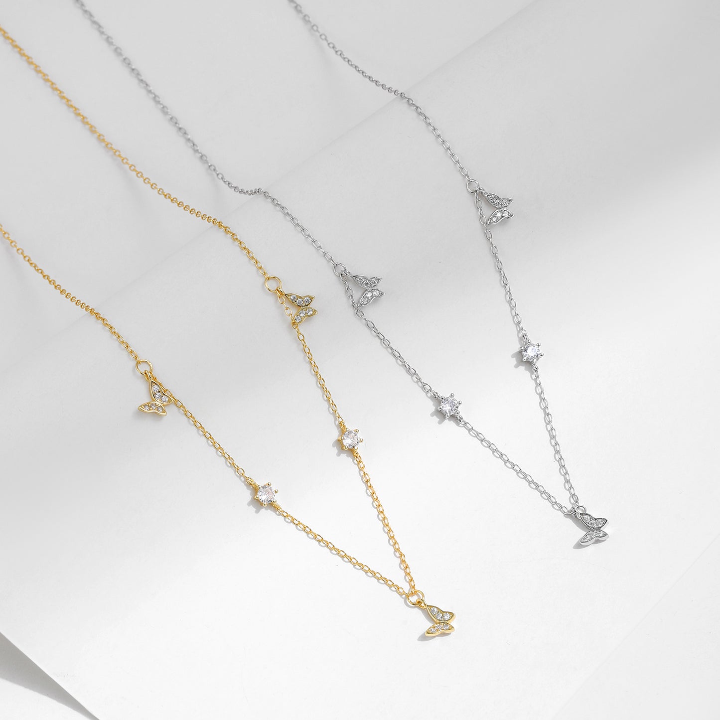 Planderful Everyday Genie S925 Sterling Silver Butterfly Dance Necklace – Cute Shiny Full Zircon Collarbone Chain