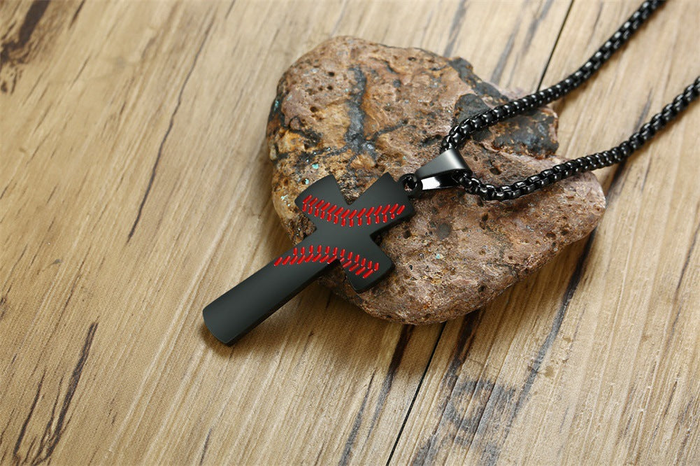 Sports Style Trendy Men's Stainless Steel Baseball Cross Pendant