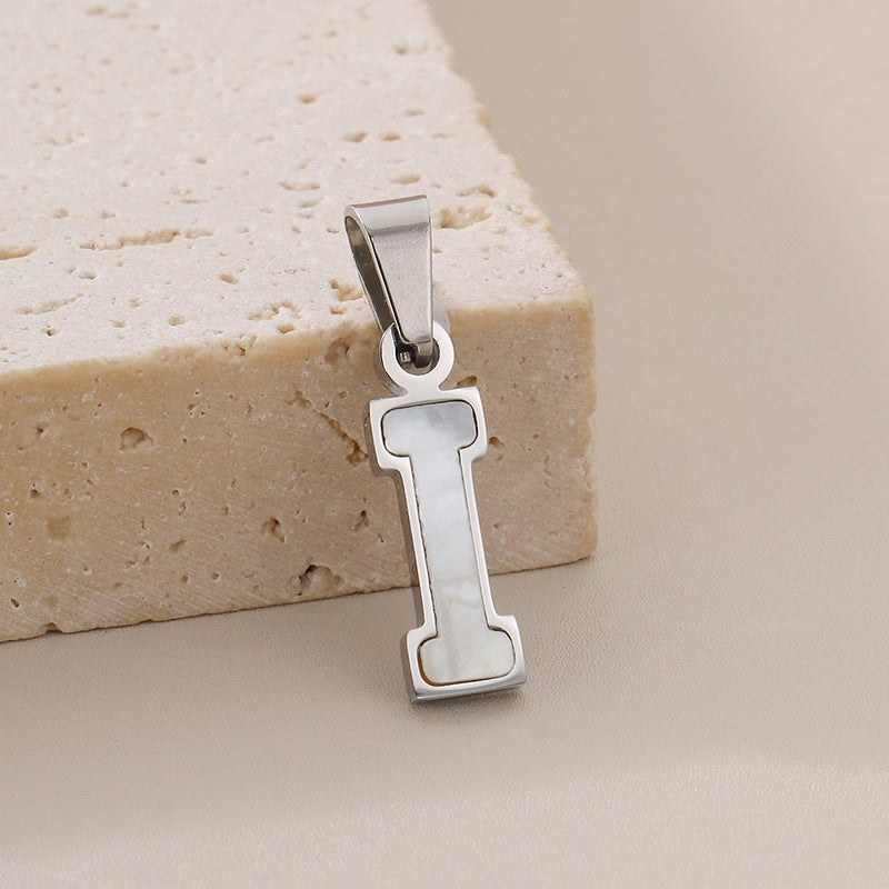 Women's'S Titanium Steel 26-Letter Pendant, White Fritillary Inlaid Stainless Steel Necklace
