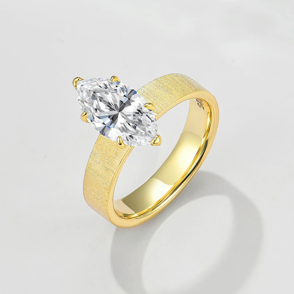 S925 Sterling Silver 2 Carat Horse Eye D Color Moissanite Ring Gold Plated