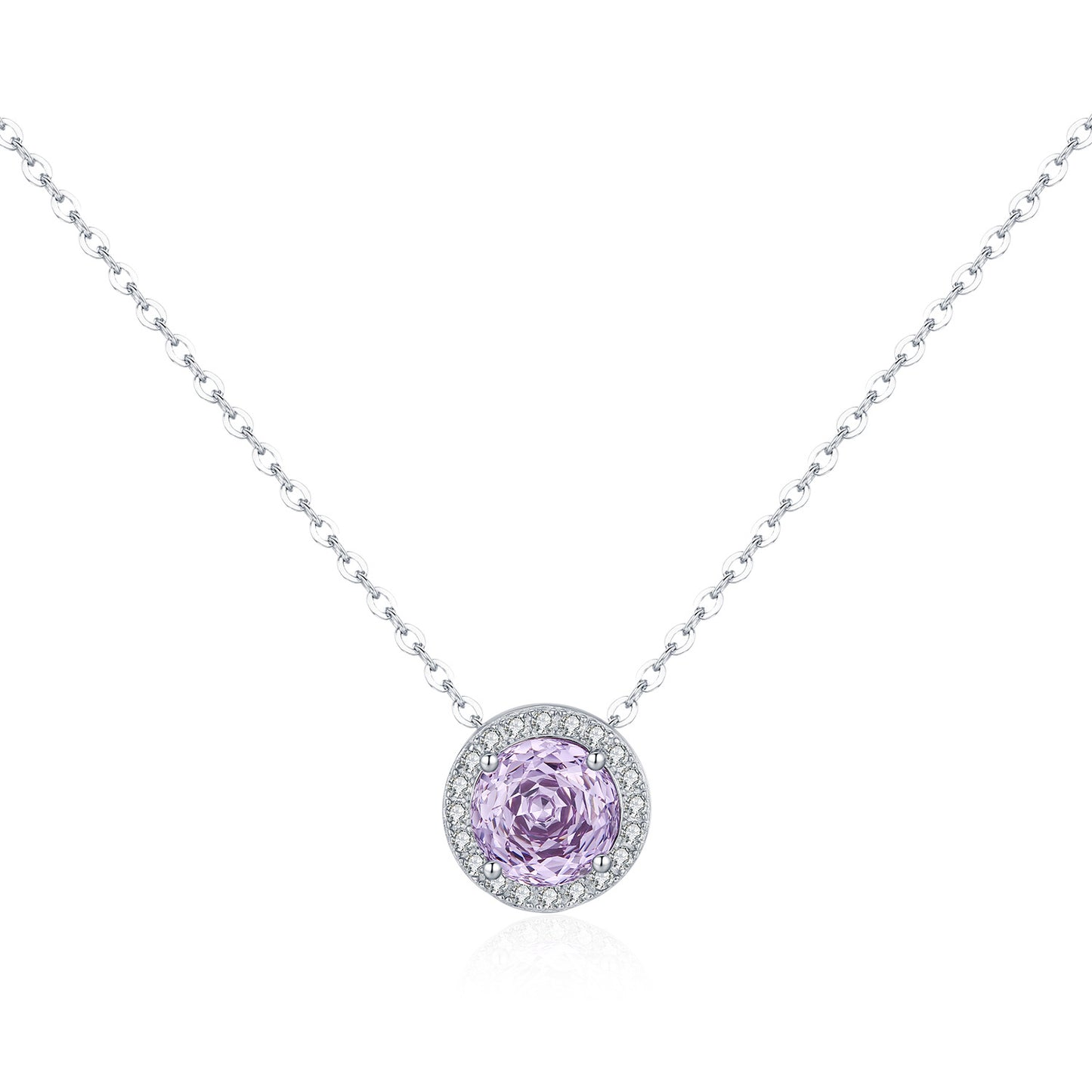 Planderful Collection Everyday Genie S925 Silver Rose Cut Zircon Necklace Women’s Super Flash Lavender Purple Zircon Necklace