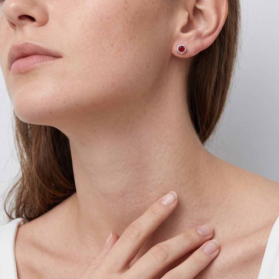 S925 Sterling Silver Lab-Grown Ruby Minimalist Stud Earrings