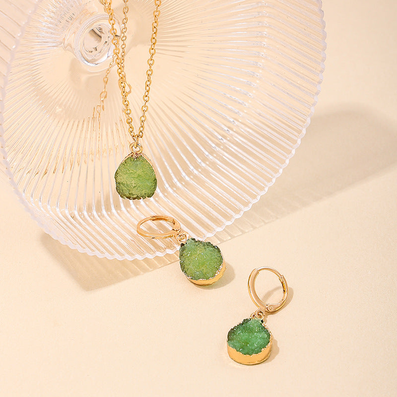 Green Resin Earrings and Necklace Set - Vienna Verve Collection