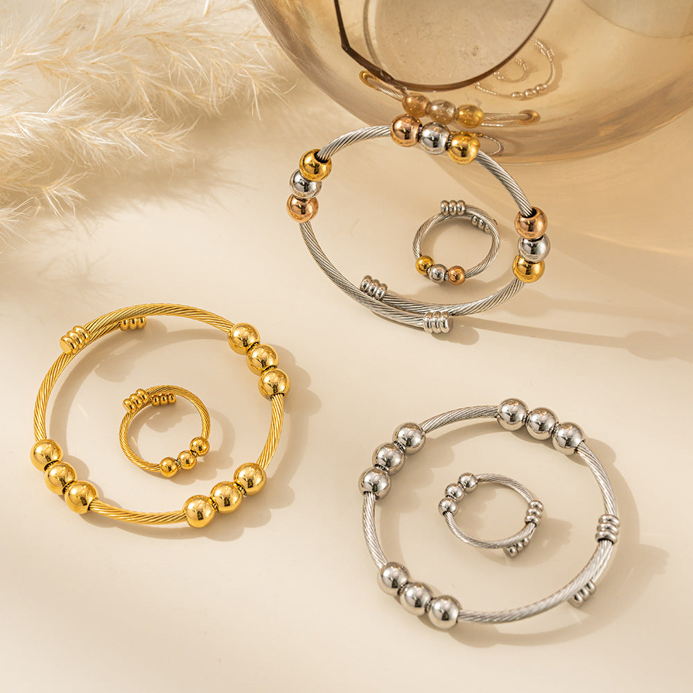 Planderful Everyday Genie Adjustable Spring Titanium Steel Ring Bracelet 18K Gold Plated Women Jewelry Does Not Fade