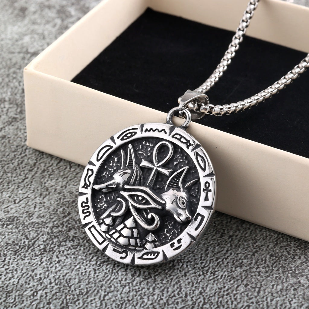 Vintage Cross Egyptian Stainless Steel Men's Pendant Necklace
