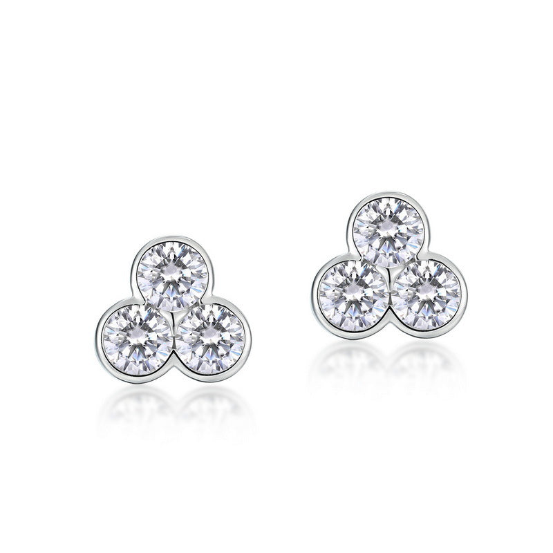 S925 Sterling Silver Moissanite Three-Petal Flower Stud Earrings