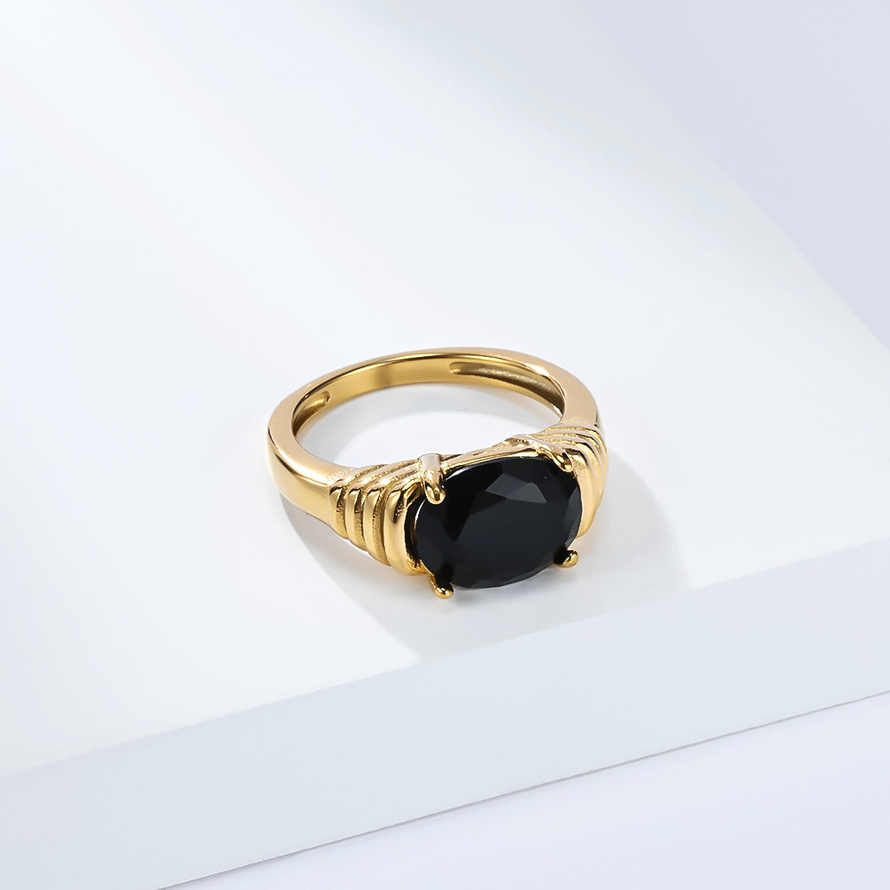 Planderful Zircon Ring Titanium Steel Gold Plated Fashion