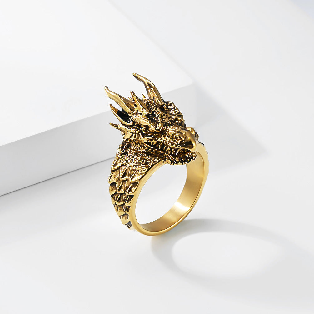 Planderful Dragon Ring For Men And Unisex Titanium Steel Dragon Head Ring With Color Resistant Finish For Bold Punk Style