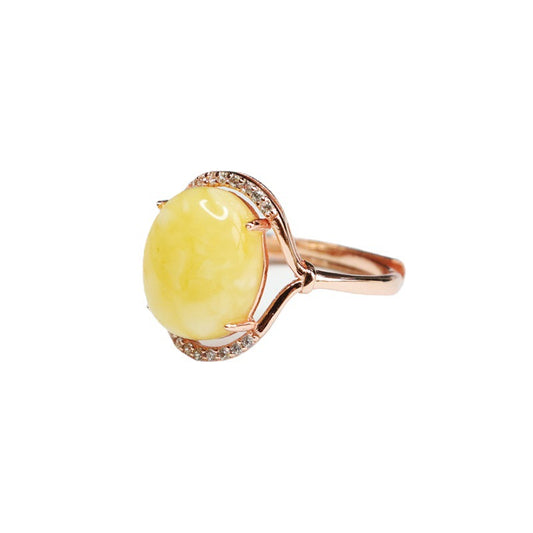 Amber Zircon Ring with Natural Bee's Wax in Sterling Silver