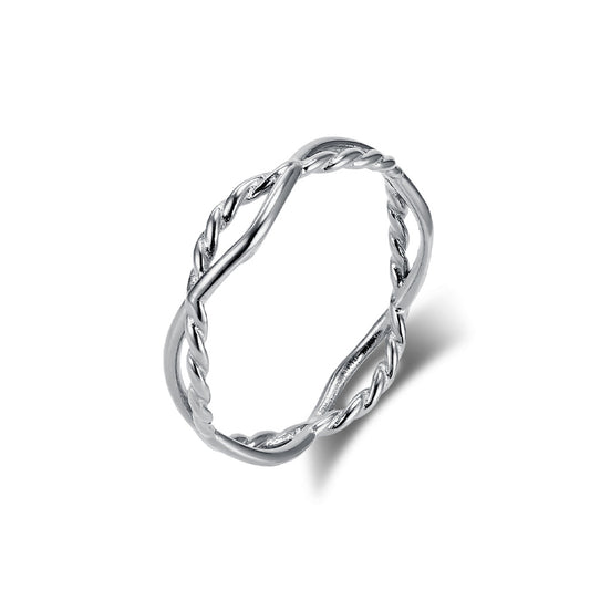 Planderful Titanium Steel Ring With Double Strand Braided Twist Geometric Winding Design For Women