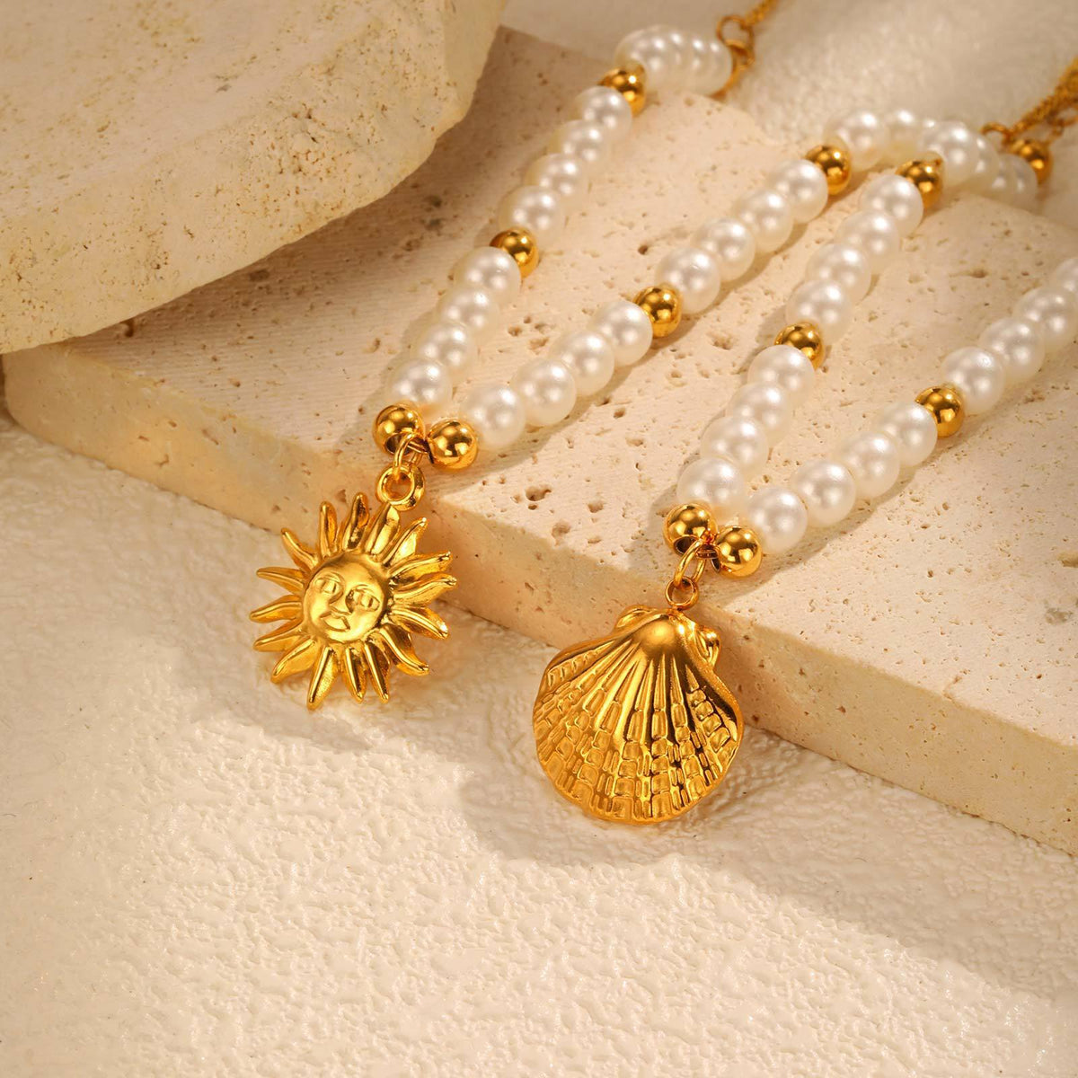 Stainless Steel Pearl Floral Necklace