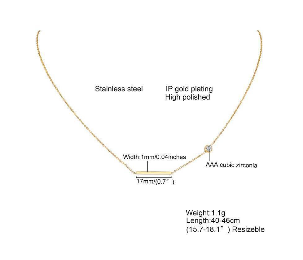 Stainless Steel Women's Rectangular Strip Zircon Bracelet Necklace Gold