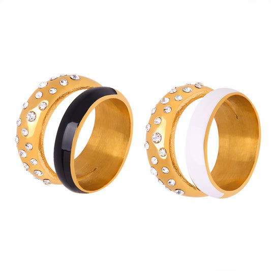 Zircon-Encrusted Oil Dripping Ring - High-End 18K Gold Titanium Steel Women's Jewelry