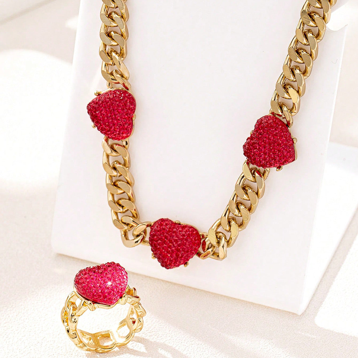 Planderful Chic Resin Heart Necklace And Ring Set For Women