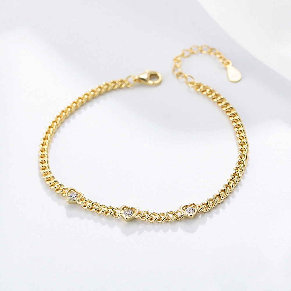 S925 Sterling Silver Heart-Shaped Zircon Bracelet And Design Silver