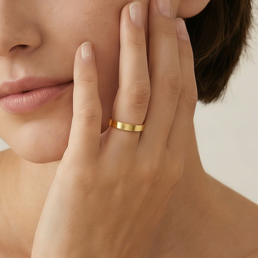 S925 Silver Minimalist Smooth Plain Ring, Foreign Trade And Gold-Plated Wide Plain Ring