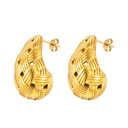 Earrings Stainless Steel Water Drop Braided Golden Jewelry