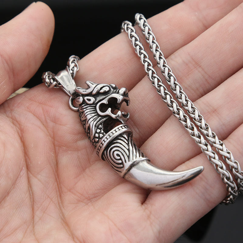 European And American Men's Wolf Tooth Necklace Trendy Stainless Steel Hip-Hop Jewelry