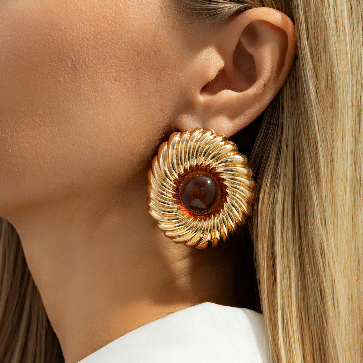 Planderful Vienna Verve Retro Exaggerated Round Gem Stud Earrings for Women Bold Geometric Jewelry
