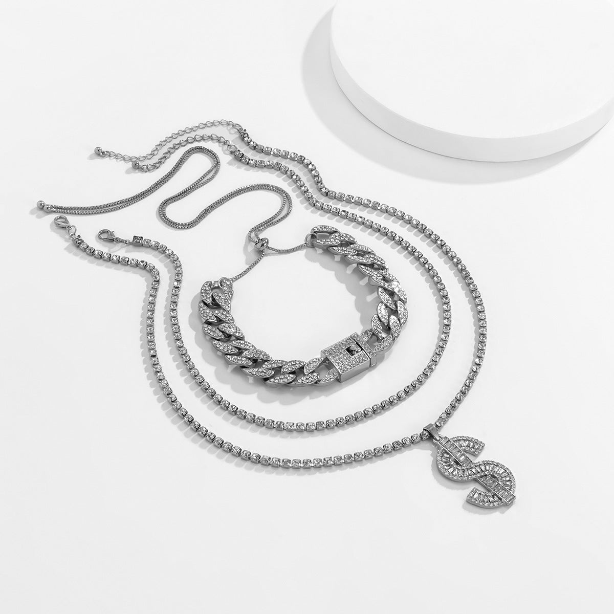 Planderful Vienna Verve Cuban Link Pendant Necklace With Zircon Full Sparkle For Women Adjustable