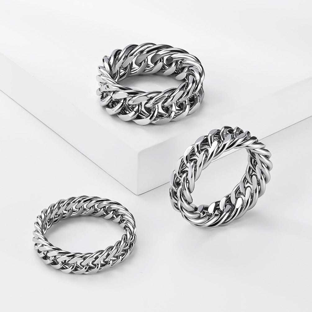 Planderful Stainless Steel Cuban Chain Ring Everyday Genie Unisex Hip Hop Fashion High End Statement Jewelry