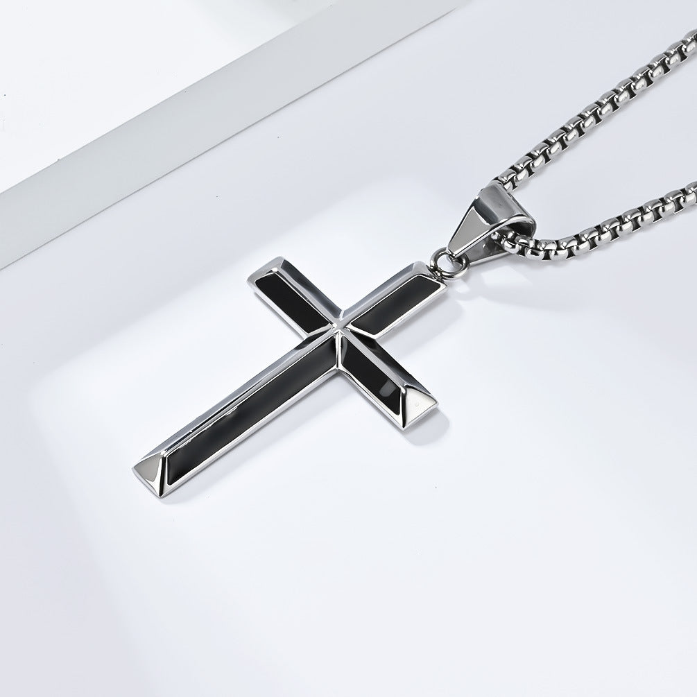 Planderful Oil Drip Cross Pendant Necklace For Men Stainless Steel Personalized Gift