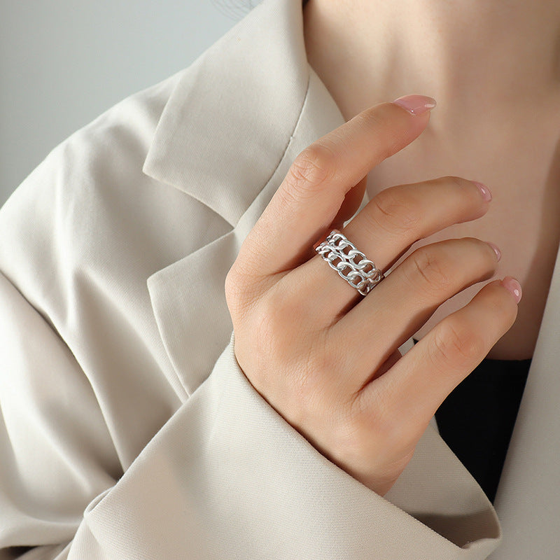 Adjustable Titanium Steel Double-Layer Chain Ring with 18k Gold Plating