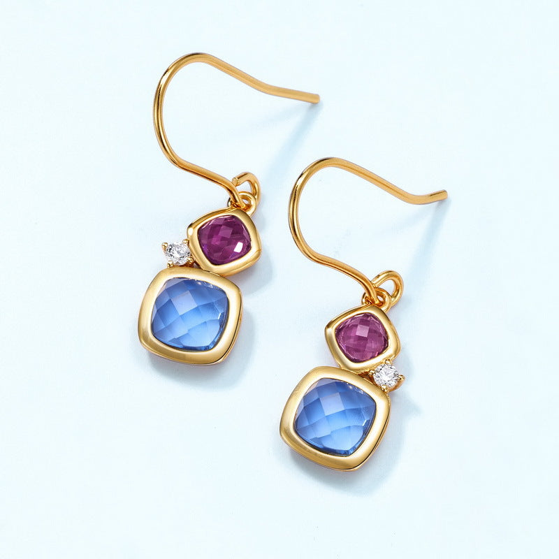 S925 Sterling Silver Crystal & Garnet Square Stud Earrings