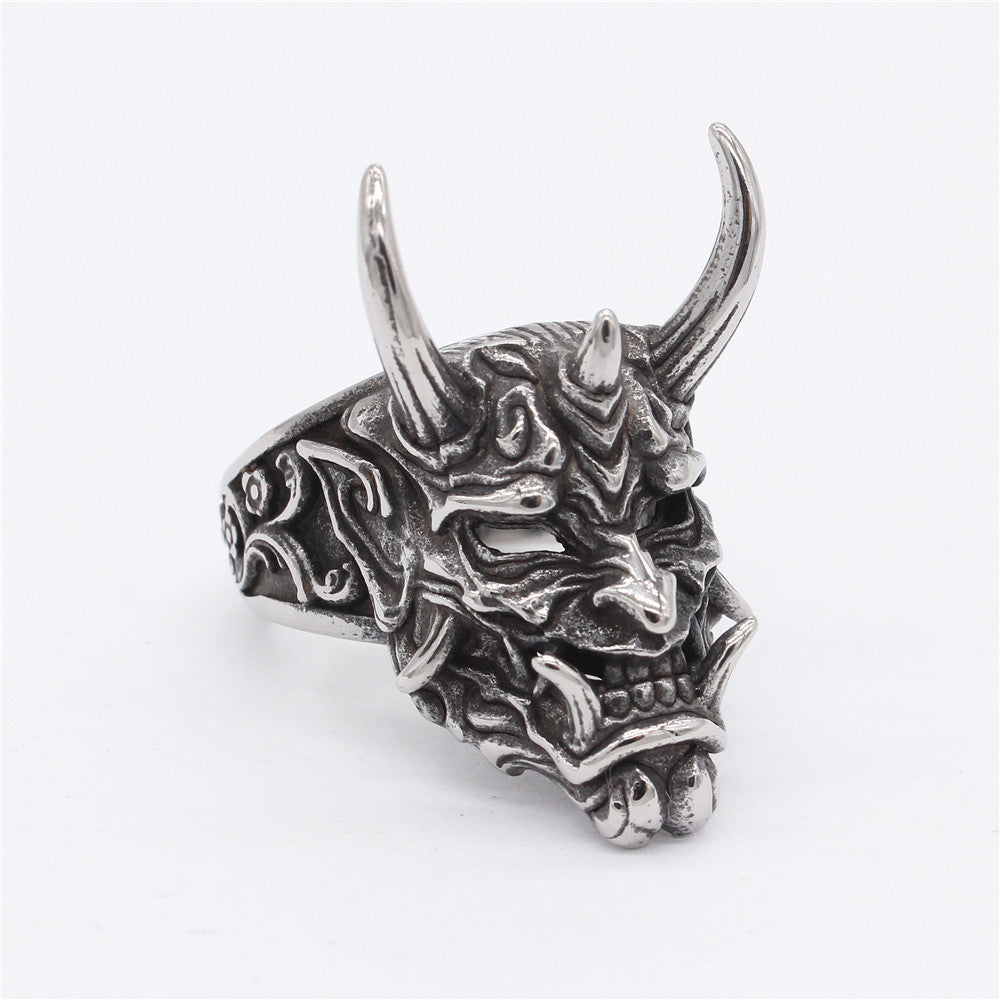 Halloween Long Horned Devil Skeleton Titanium Steel Ring for Men