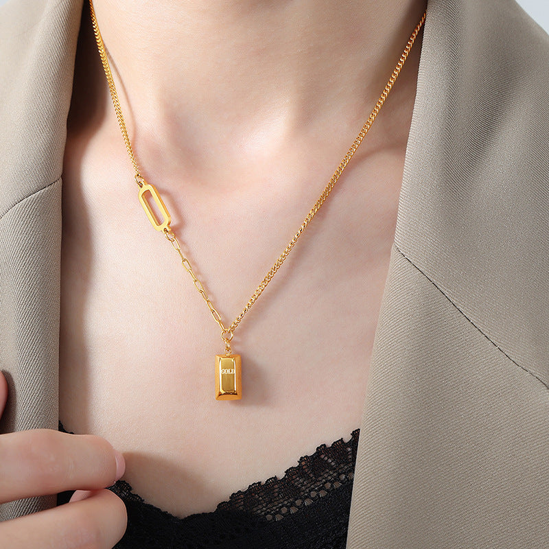 Gold-Plated Titanium Steel Geometric Pendant Necklace - Elegant Everyday Genie Jewelry