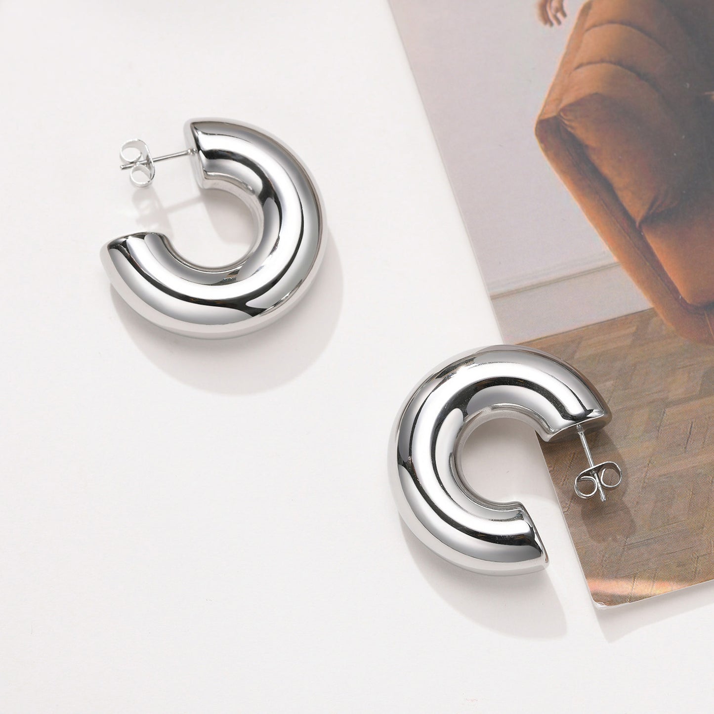 Stainless Steel Polished Hollow C Earrings Women's Bare Body