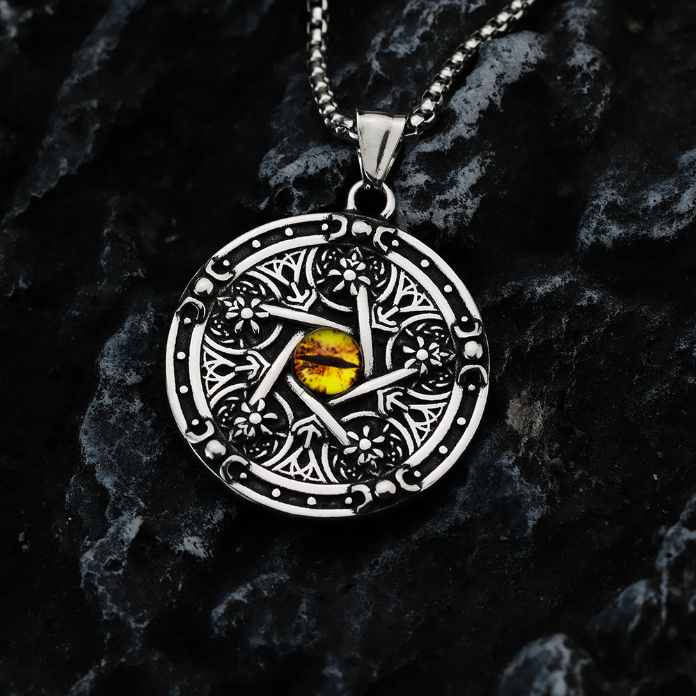 Retro Stainless Steel Men's Pendant Double Sided Skull Necklace