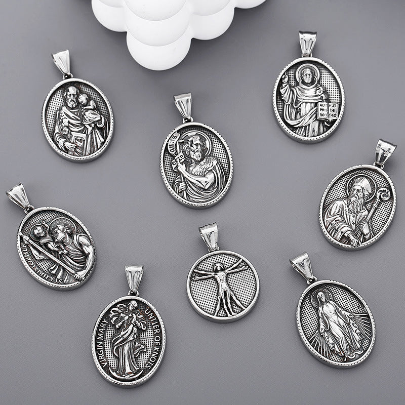 Punk Retro Maria Stainless Steel Men's Round Pendant - Planderful Everyday Genie Collection