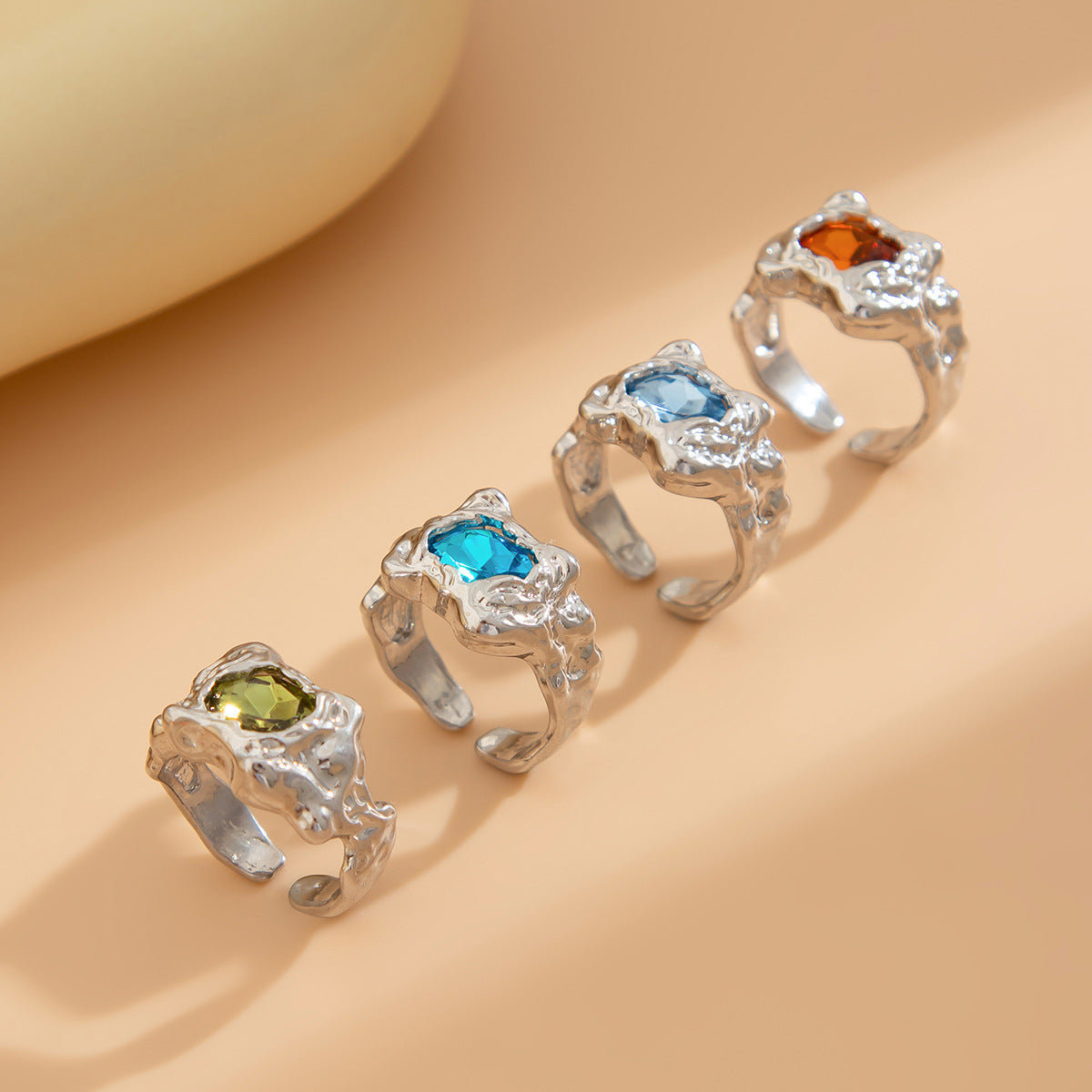 Planderful Collection Vienna Verve Zircon Gem Ring Set Geometric Lava Inlaid Statement Jewelry For Women